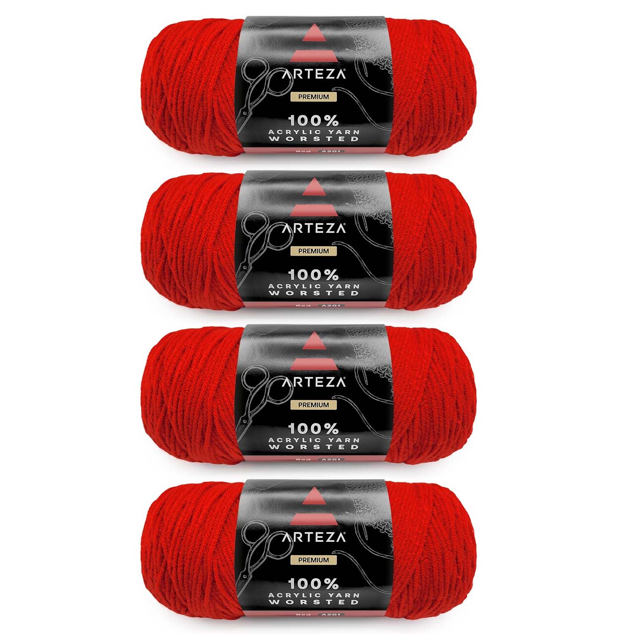 Arteza 100% Worsted Acrylic Yarn 4-Pack, Red